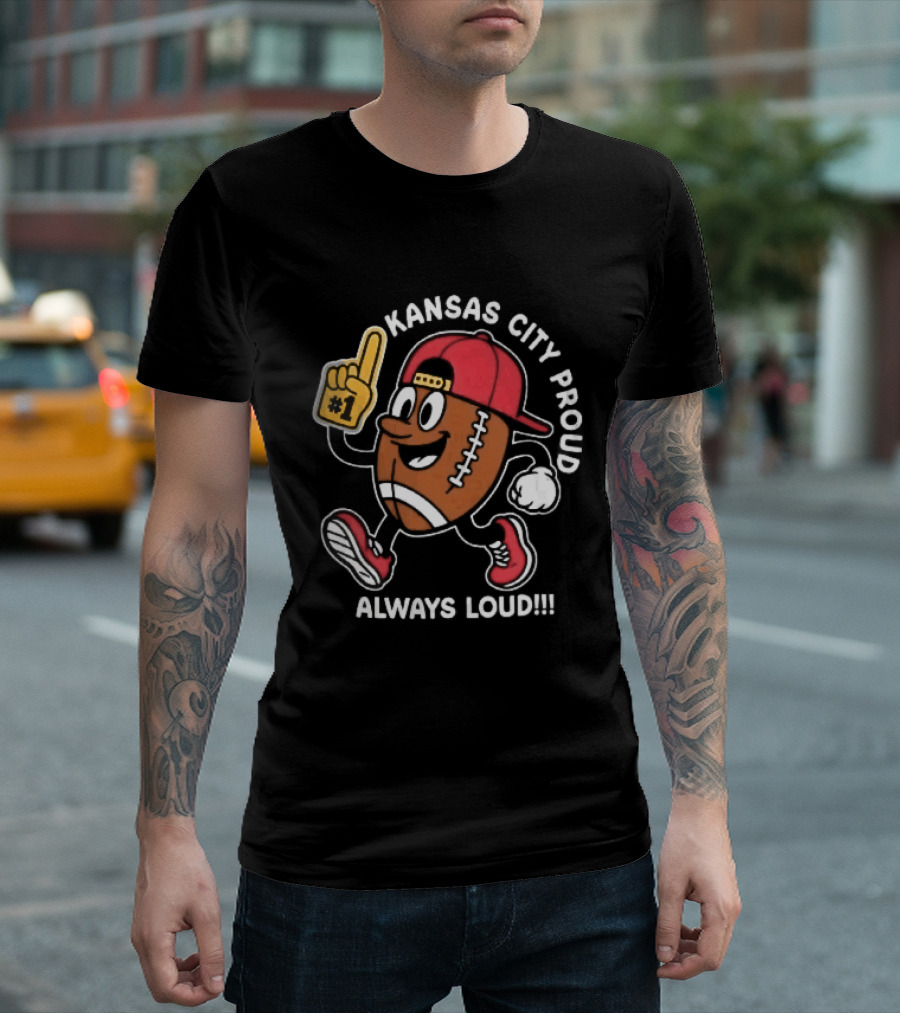 Kansas City Proud Football Cartoon Always Loud Red Cap Foam Finger T-Shirt