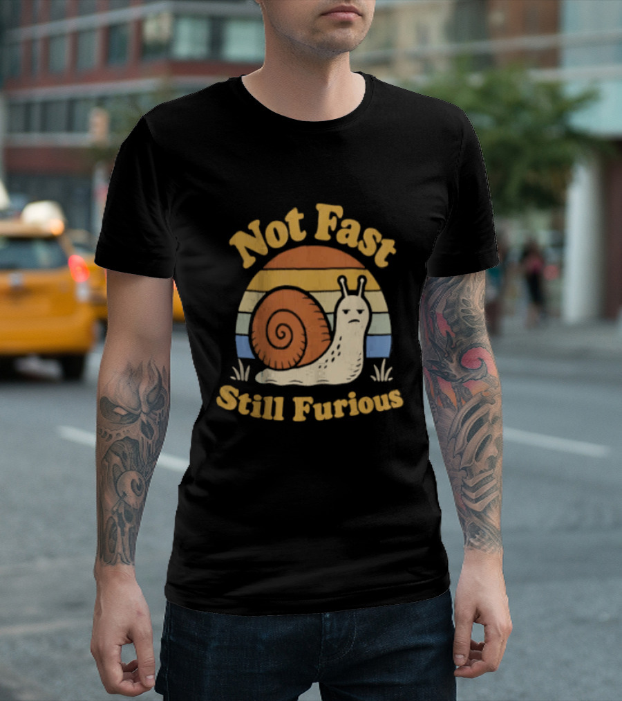 Not Fast Still Furious Vintage Snail Retro Stripes T-Shirt