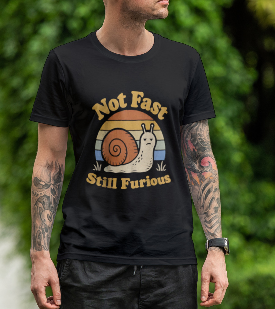 Not Fast Still Furious Vintage Snail Retro Stripes T-Shirt