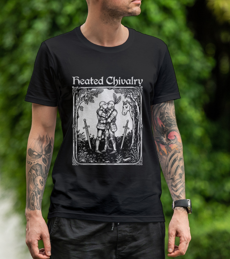 Knights Embrace In Enchanted Forest For Heated Chivalry T-Shirt