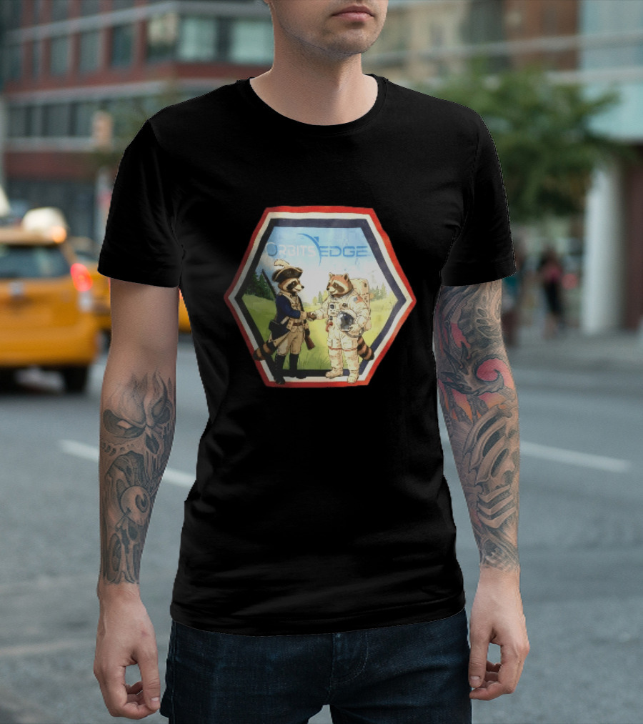 Orbits Edge Raccoon Soldier And Astronaut Handshake Cartoon T-Shirt