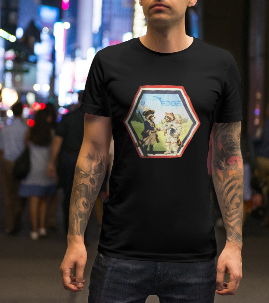 Orbits Edge Raccoon Soldier And Astronaut Handshake Cartoon T-Shirt