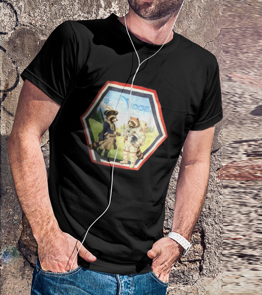 Orbits Edge Raccoon Soldier And Astronaut Handshake Cartoon T-Shirt