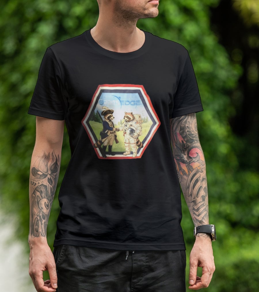 Orbits Edge Raccoon Soldier And Astronaut Handshake Cartoon T-Shirt
