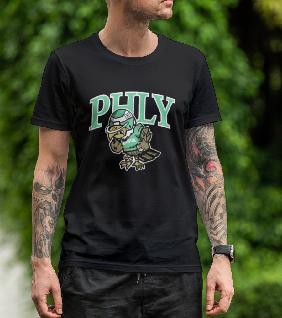 Philadelphia Eagles Phly Birds Cartoon Football Helmet Crewneck T-Shirt