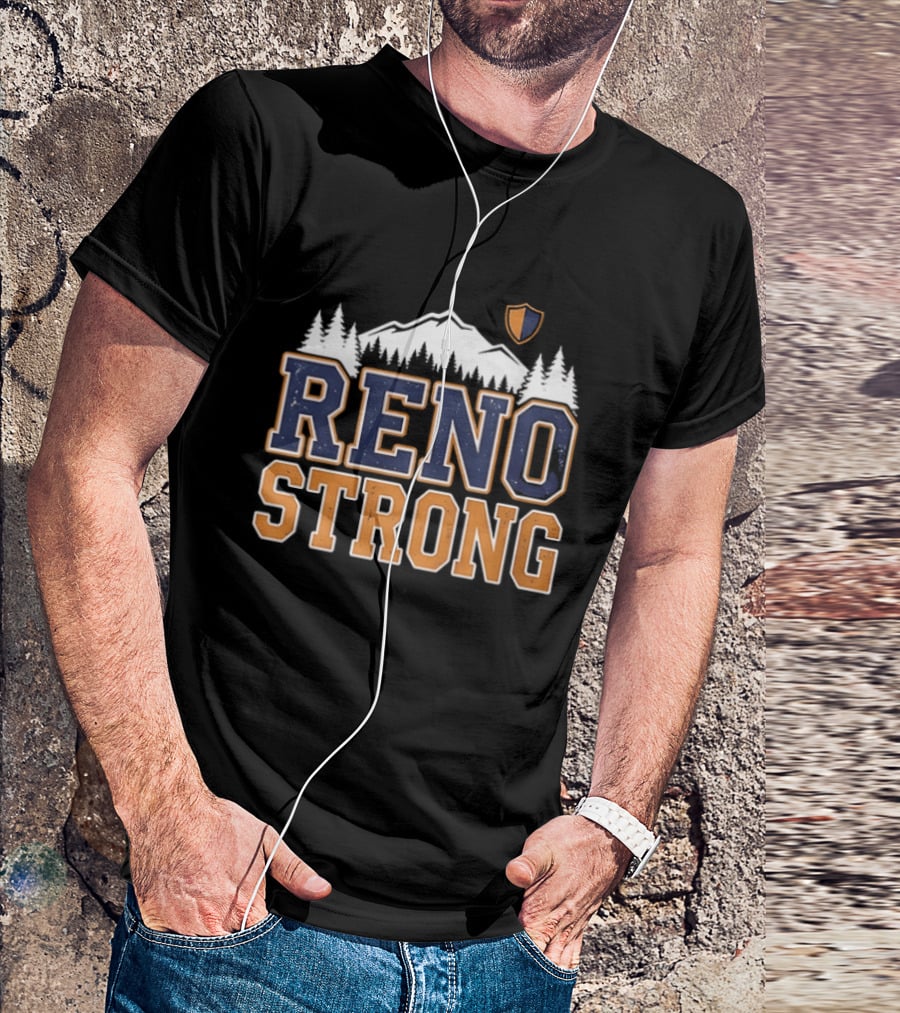 Reno Strong Nevada Wildfire Relief Support Mountain Shield Trees T-Shirt