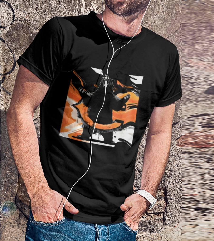 Roaring Black Bear Orange Liquid Swirls Dripping Banner T-Shirt