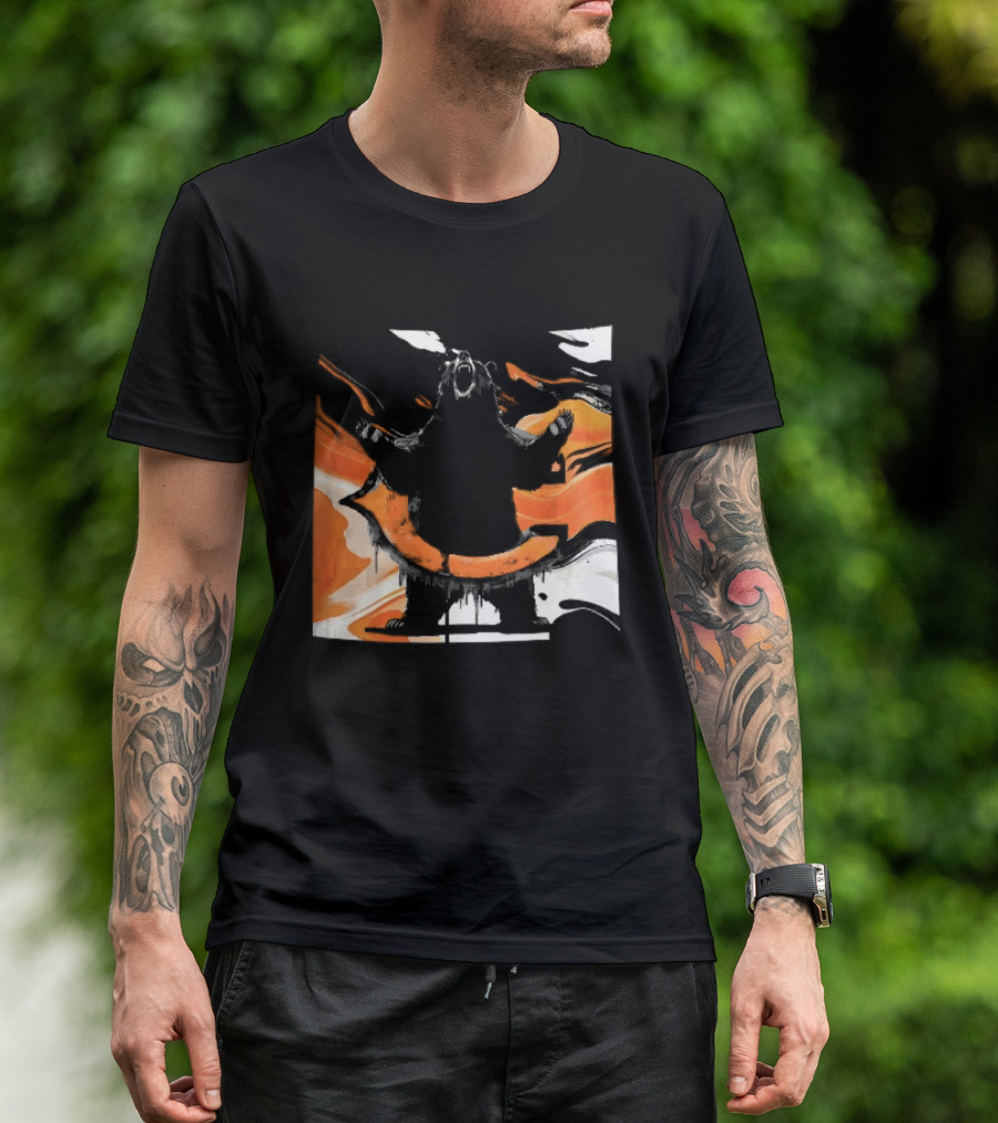 Roaring Black Bear Orange Liquid Swirls Dripping Banner T-Shirt