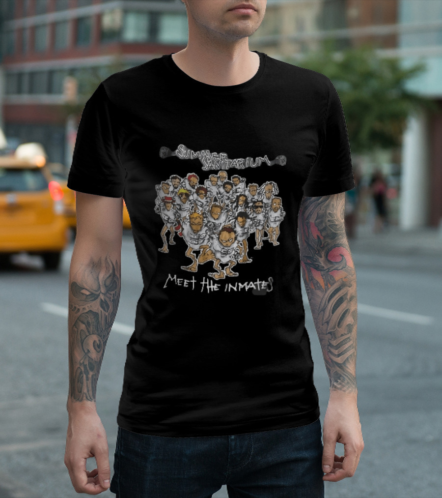 Summer Sanitarium Meet The Inmates Cartoon Caricatures Straitjackets T-Shirt