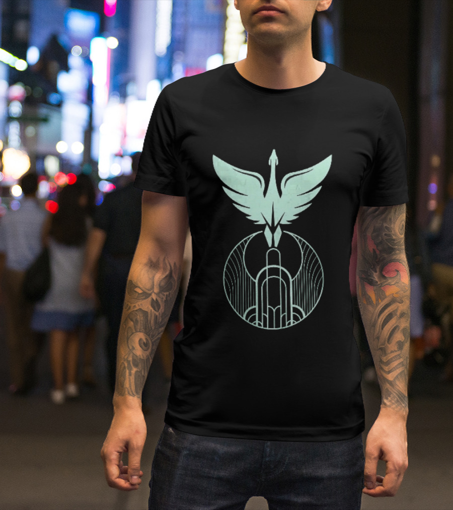 Teal Art Deco Symmetrical Swan Crest Wings Geometric T-Shirt
