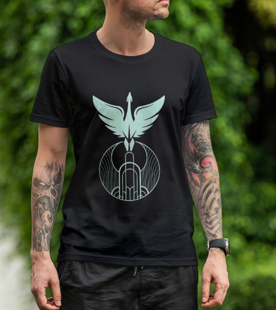 Teal Art Deco Symmetrical Swan Crest Wings Geometric T-Shirt