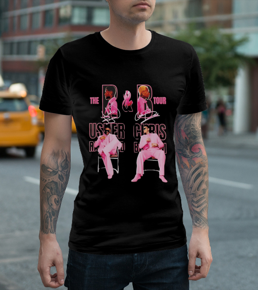 The R&B Tour Usher Raymond Chris Brown Pink Suit Concert Collaboration T-Shirt