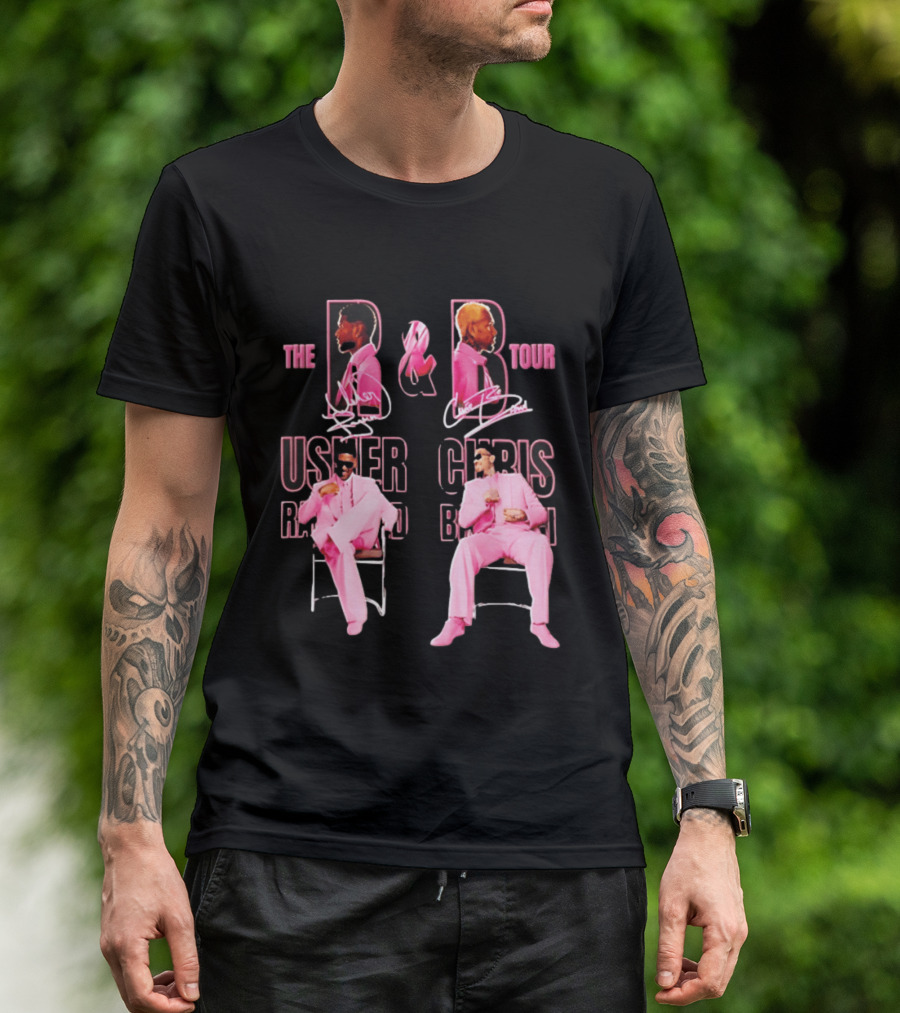 The R&B Tour Usher Raymond Chris Brown Pink Suit Concert Collaboration T-Shirt