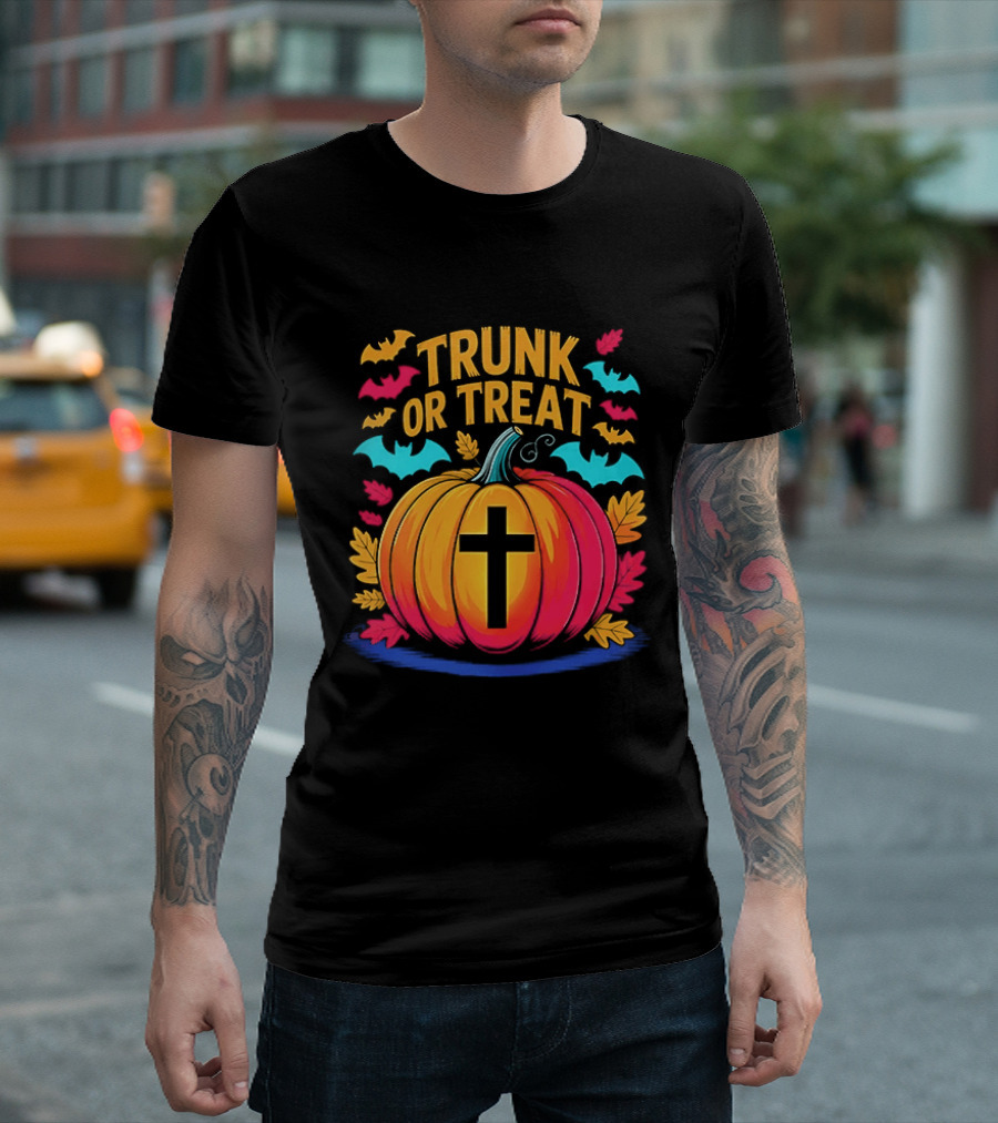 Trunk Or Treat Christian Pumpkin Cross Halloween T-Shirt
