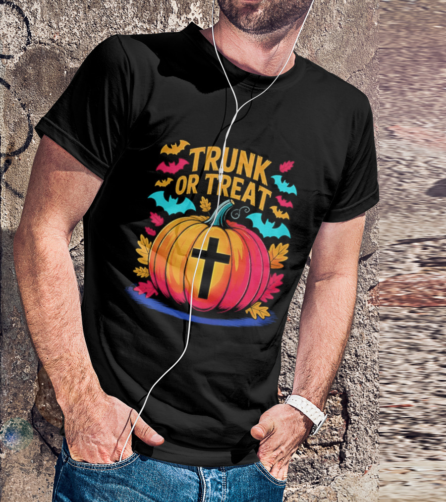 Trunk Or Treat Christian Pumpkin Cross Halloween T-Shirt