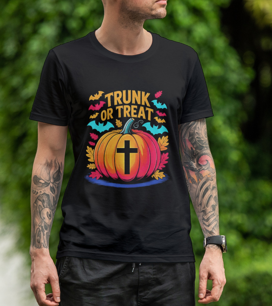Trunk Or Treat Christian Pumpkin Cross Halloween T-Shirt