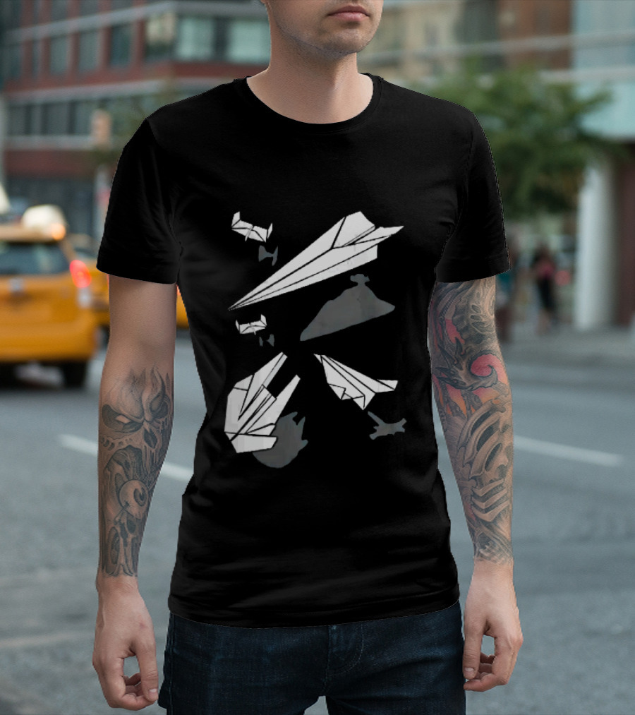 White Origami Paper Airplanes Star Wars Spaceship Shadow Illusions T-Shirt