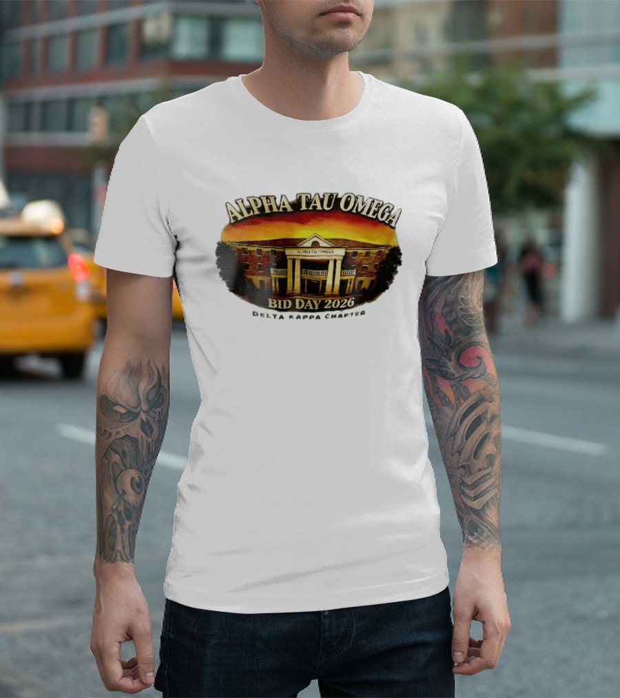 Alpha Tau Omega Fraternity Bid Day 2026 Delta Kappa Chapter House Sunset Sky T-Shirt