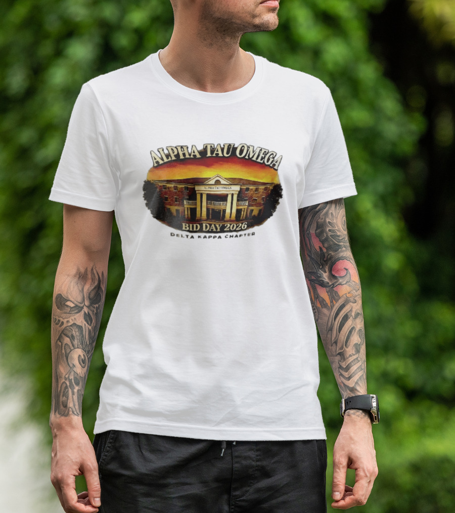 Alpha Tau Omega Fraternity Bid Day 2026 Delta Kappa Chapter House Sunset Sky T-Shirt