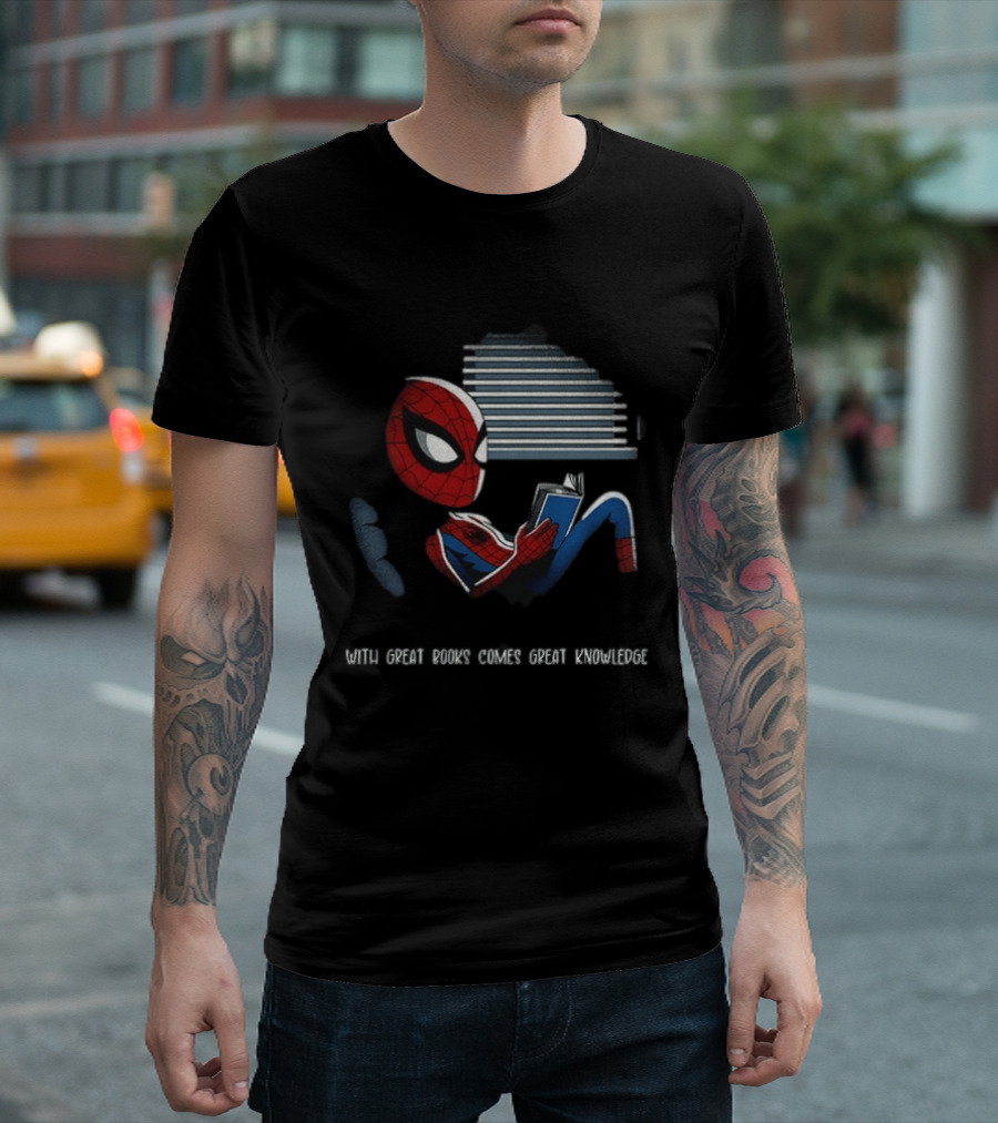 With Great Books Comes Great Knowledge Spider Man Reading T-Shirt