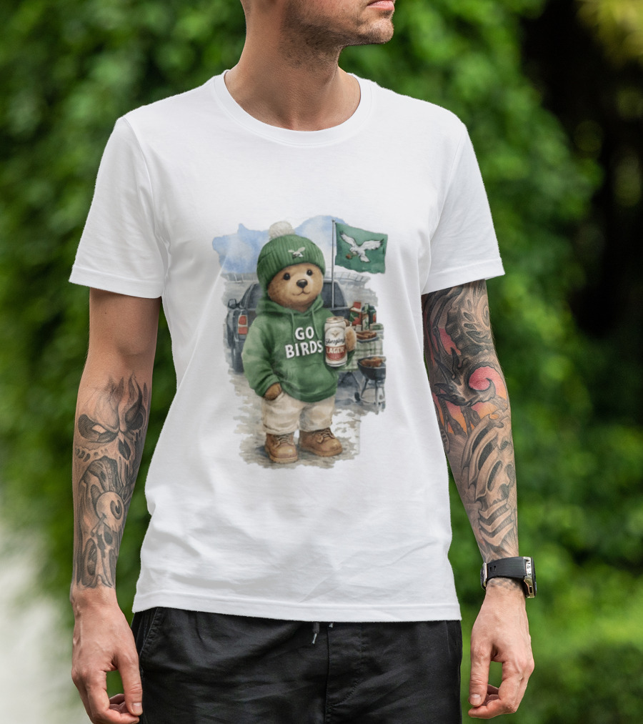 Philadelphia Eagles Go Birds Yuengling Lager Tailgate Teddy Bear Watercolor Truck Scene T-Shirt