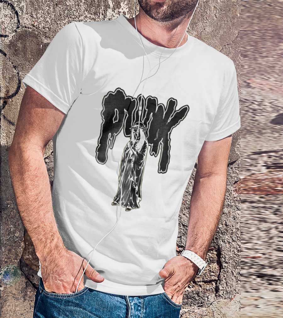 Punk Dripping Hooded Skeleton Praying Crown Of Thorns T-Shirt
