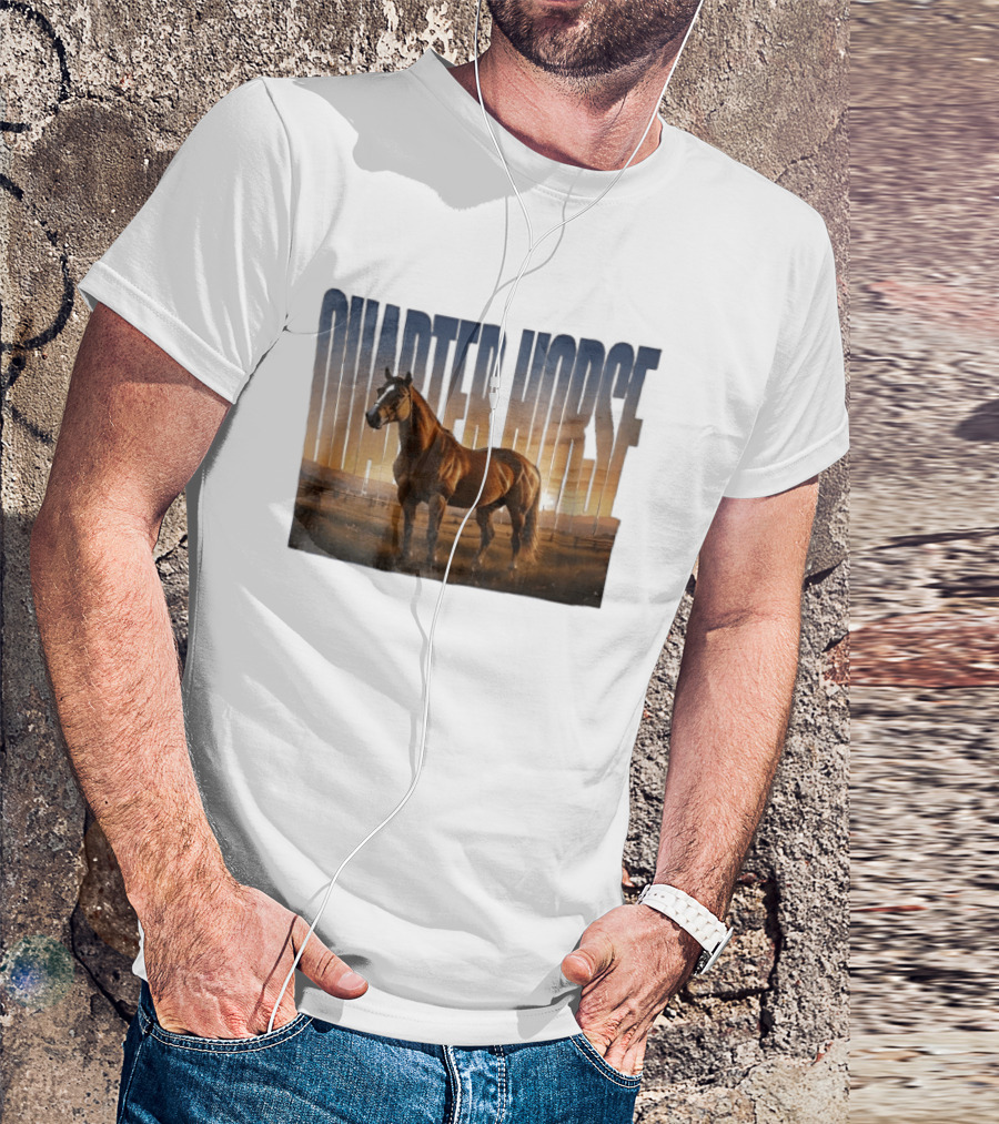 Quarter Horse Muscular Brown Stallion Sunset Landscape T-Shirt