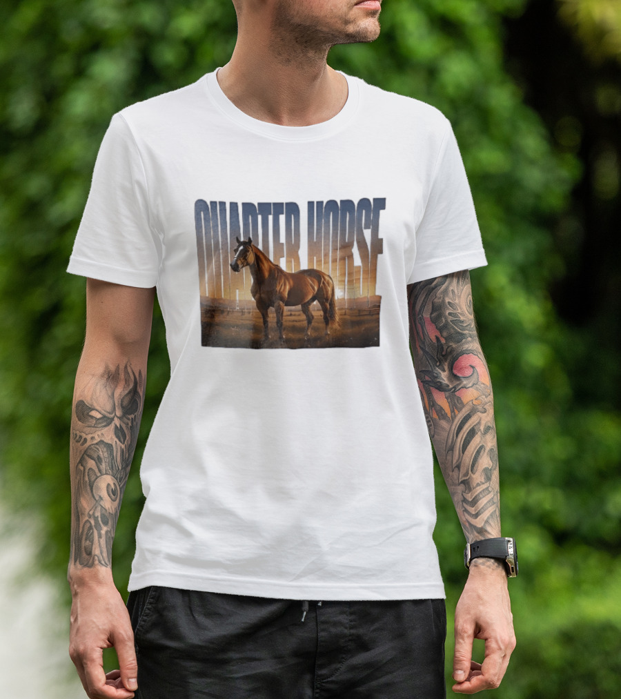Quarter Horse Muscular Brown Stallion Sunset Landscape T-Shirt