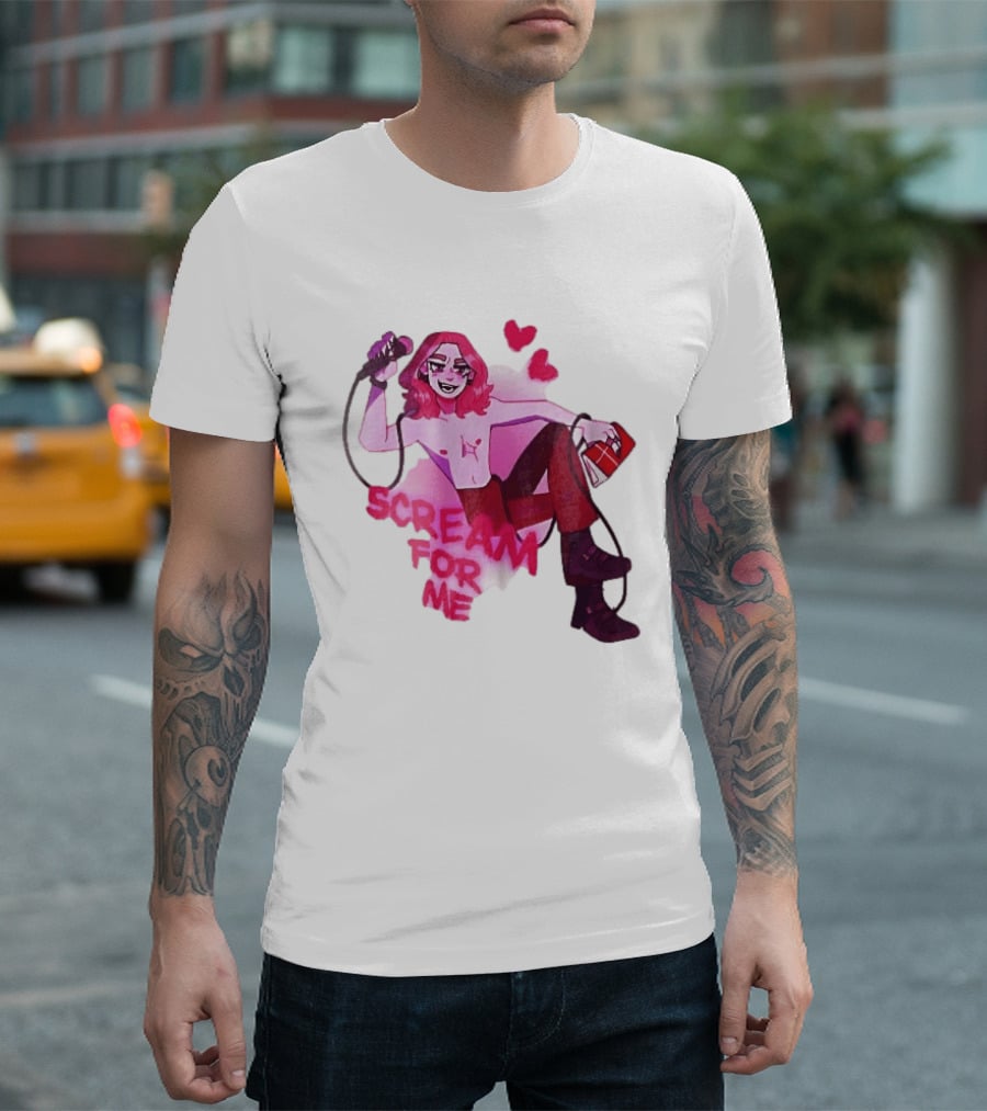 Scream For Me Pink Hair Microphone Book Cartoon T-Shirt