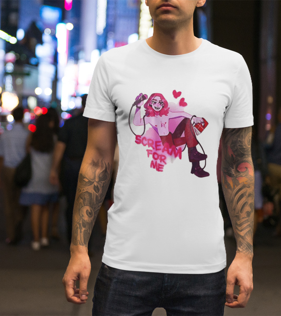 Scream For Me Pink Hair Microphone Book Cartoon T-Shirt