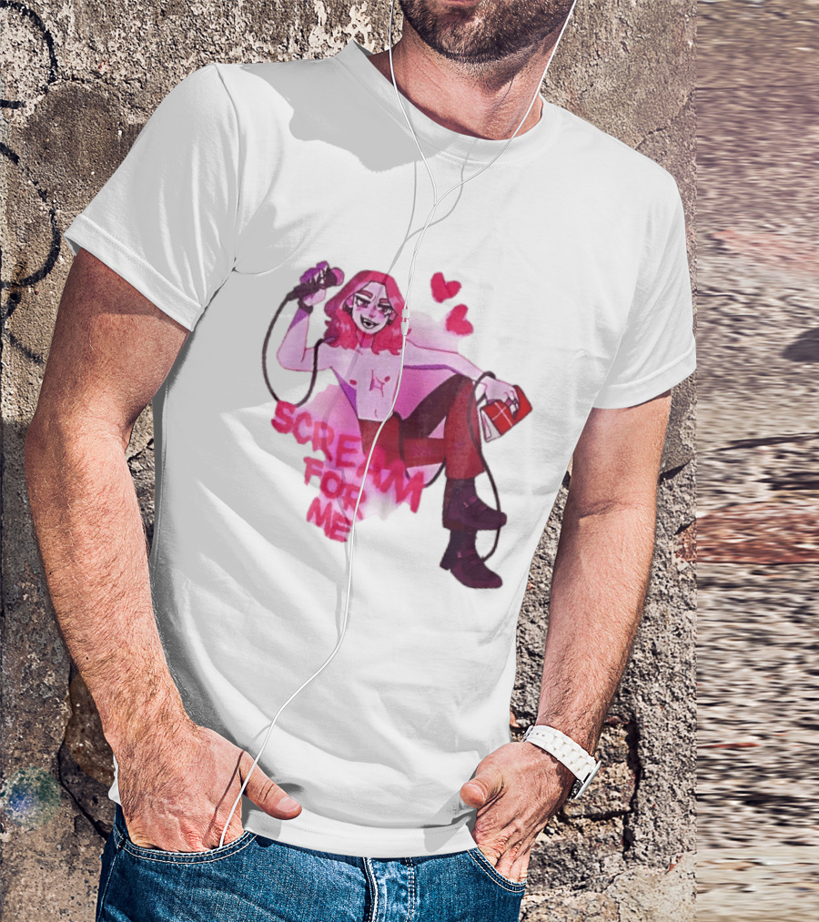 Scream For Me Pink Hair Microphone Book Cartoon T-Shirt