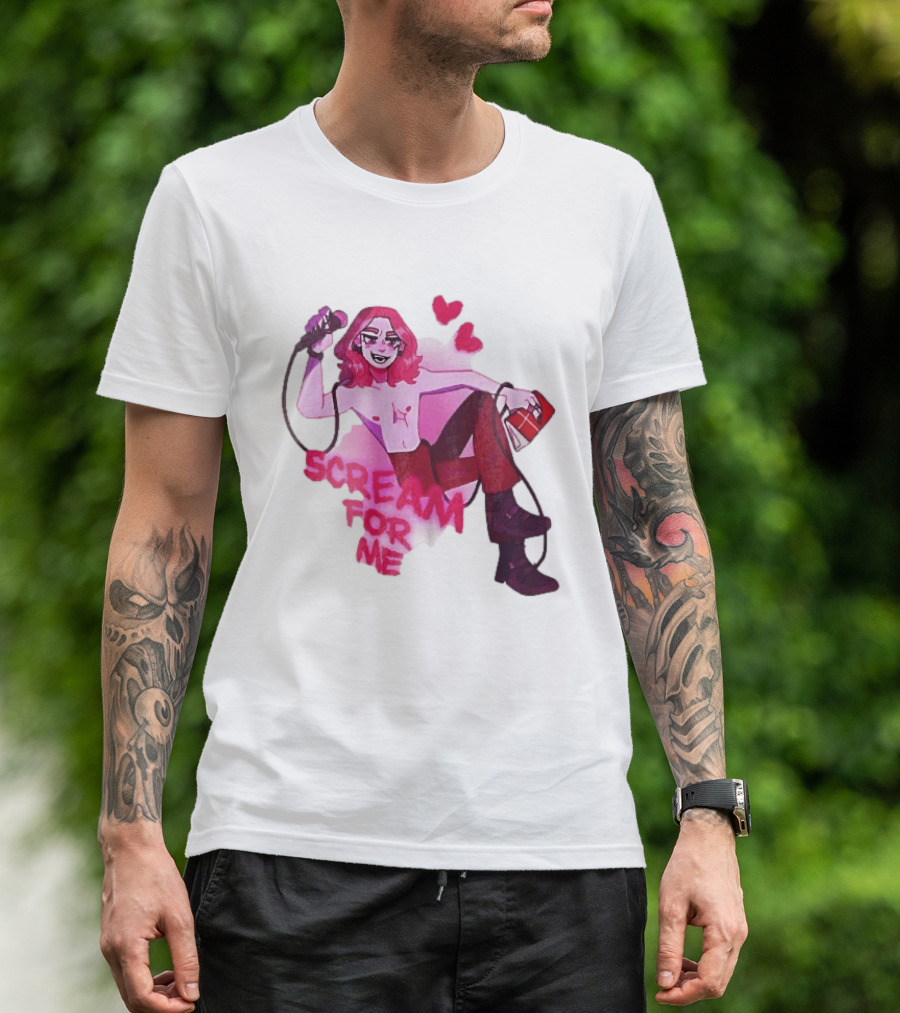 Scream For Me Pink Hair Microphone Book Cartoon T-Shirt