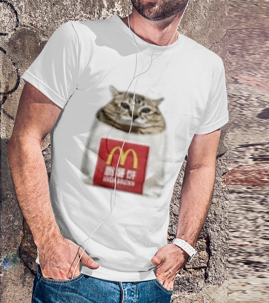 Happy Mei Mei Cat In McDonald's Hash Brown Bag T-Shirt