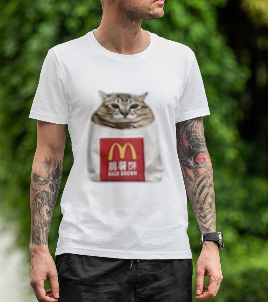 Happy Mei Mei Cat In McDonald's Hash Brown Bag T-Shirt