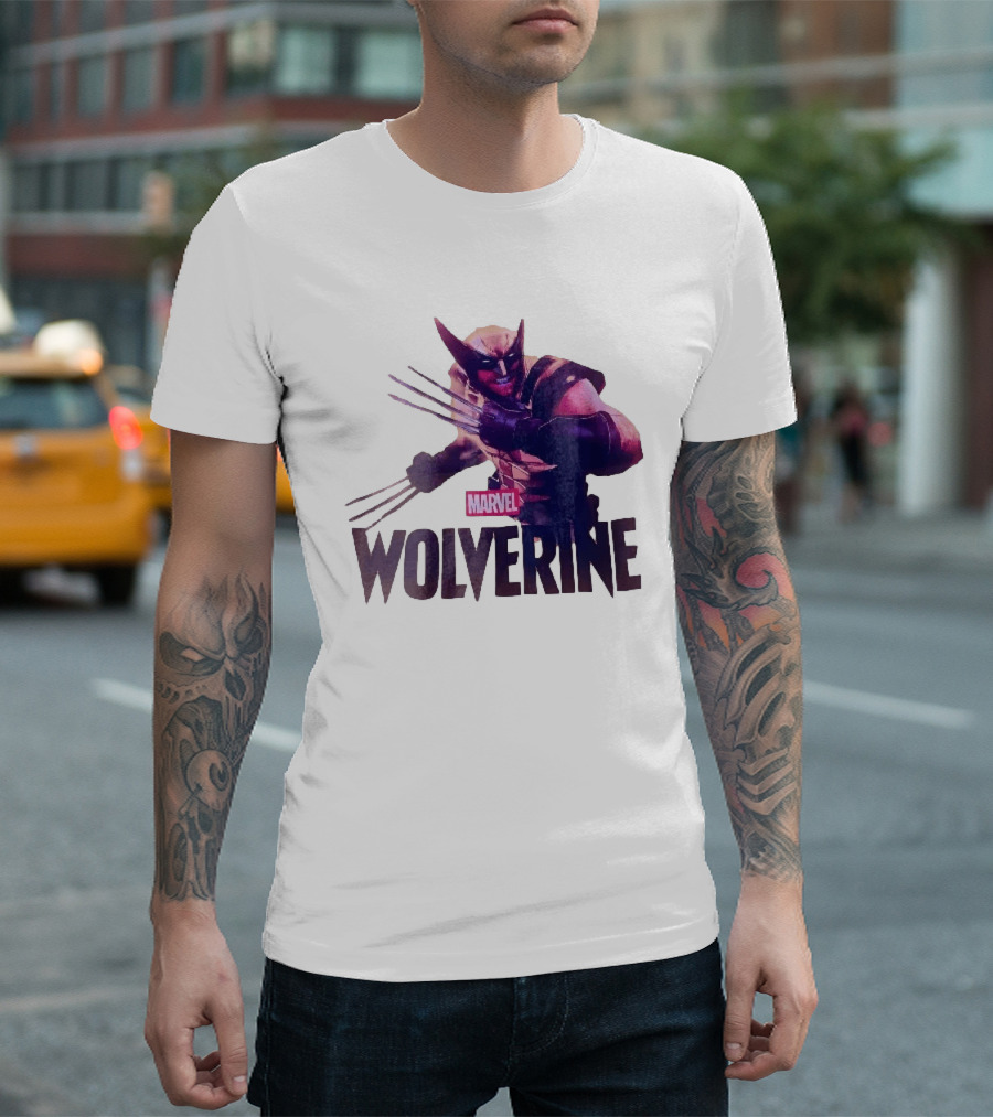 Marvel Wolverine Masked Superhero Claws Extended Purple Glow T-Shirt