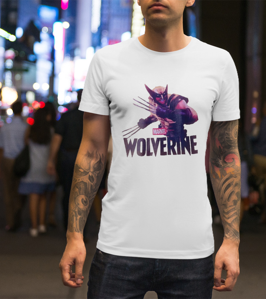 Marvel Wolverine Masked Superhero Claws Extended Purple Glow T-Shirt