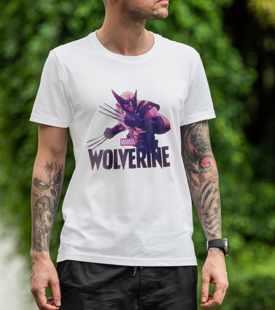 Marvel Wolverine Masked Superhero Claws Extended Purple Glow T-Shirt