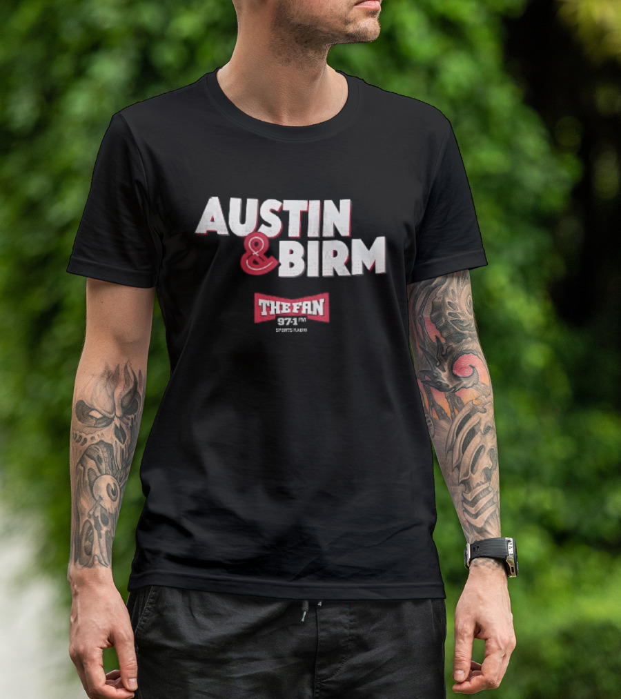 Austin Birm The Fan 97.1 Sports Radio Red Bowtie Block T-Shirt