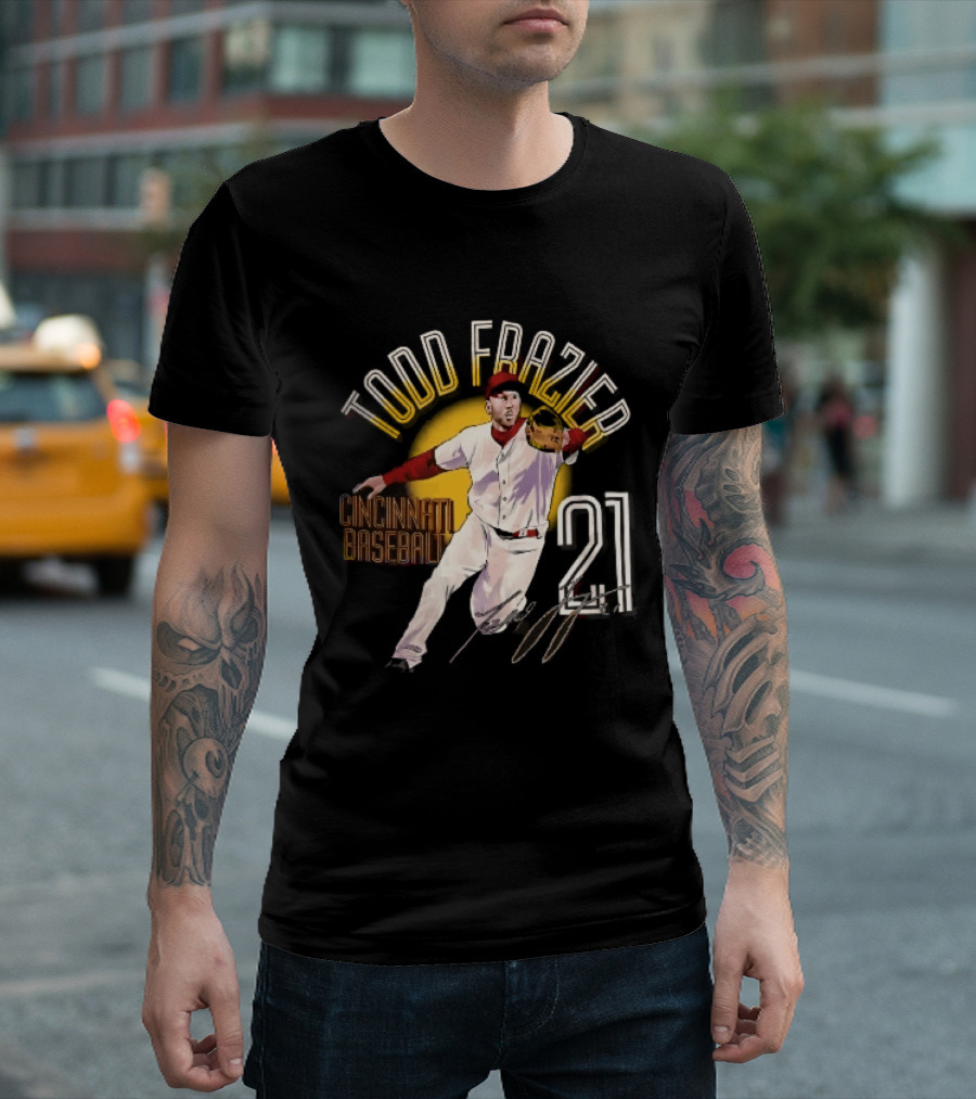 Todd Frazier Cincinnati Baseball 21 Fielding Yellow Sun T-Shirt