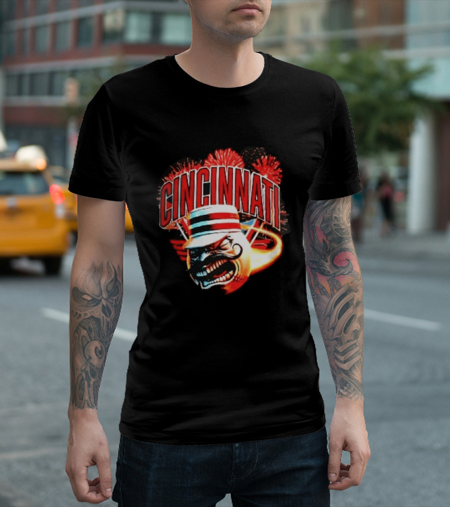 Cincinnati Reds Angry Pillbox Hat Fireball Fireworks MLB T-Shirt