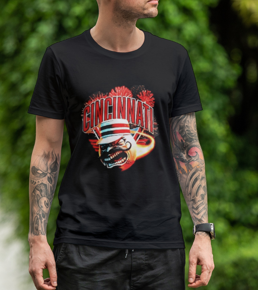 Cincinnati Reds Angry Pillbox Hat Fireball Fireworks MLB T-Shirt