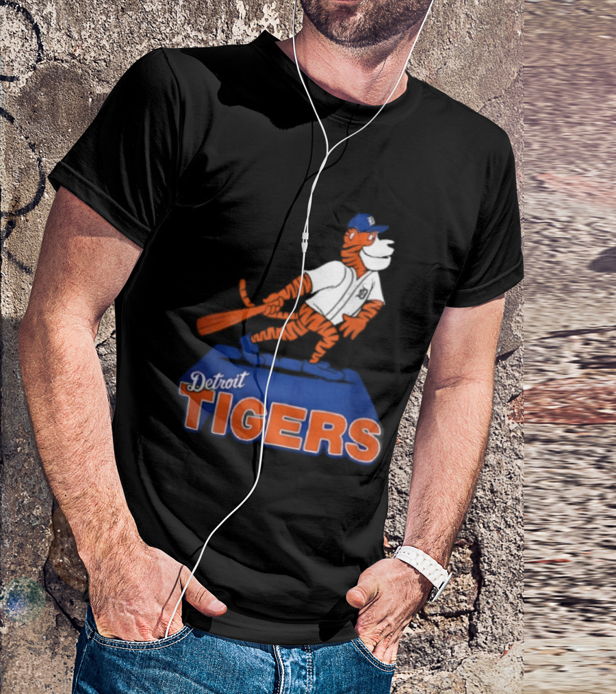 Detroit Tigers MLB Cartoon Player Swinging Bat T-Shirt