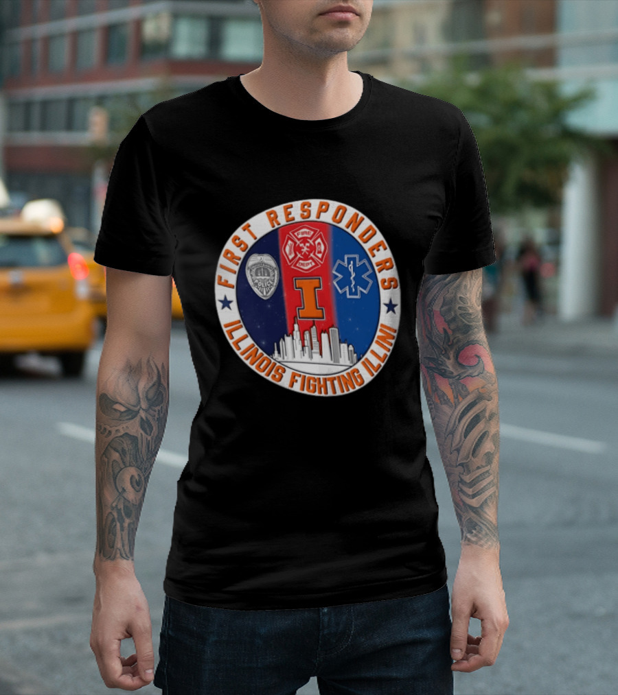 Illinois Fighting Illini First Responders 9.11 Never Forget T-Shirt
