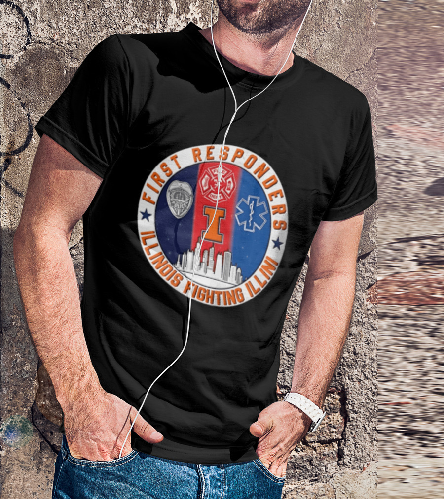 Illinois Fighting Illini First Responders 9.11 Never Forget T-Shirt