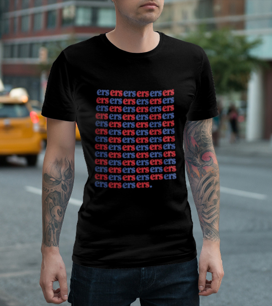 Ers Red Blue Repeating Font Grid T-Shirt