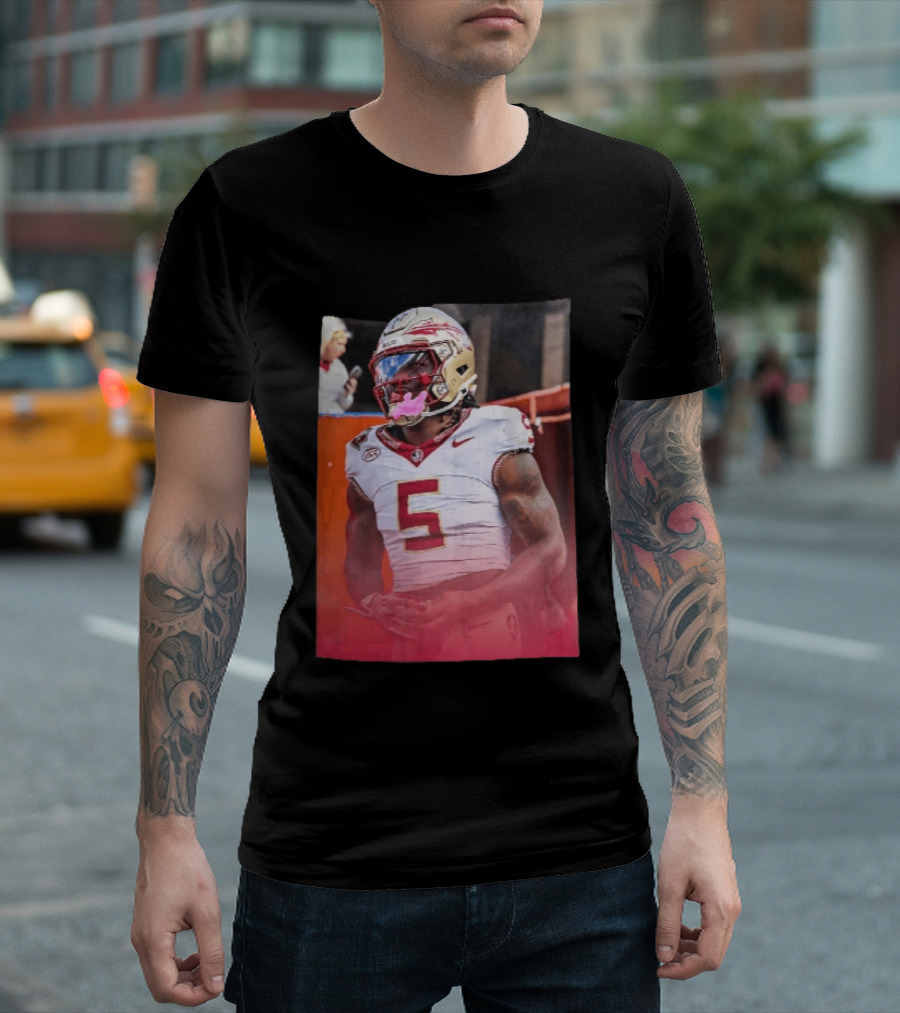 Florida State Seminoles NCAA Football Player Pink Mouthguard Red Gradient T-Shirt
