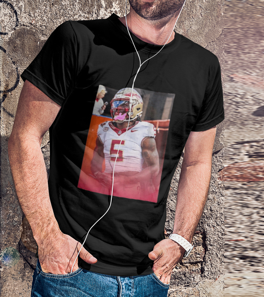 Florida State Seminoles NCAA Football Player Pink Mouthguard Red Gradient T-Shirt