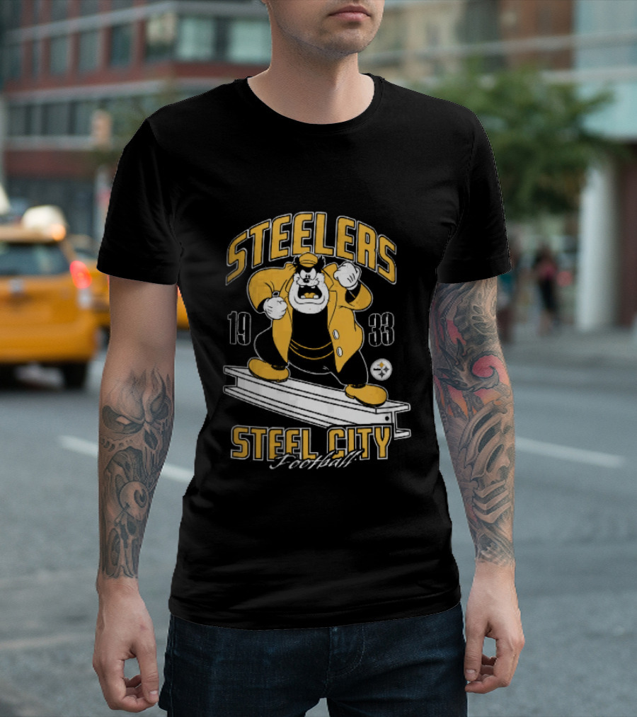 Pittsburgh Steelers 1933 Steel City Football Cartoon Beam T-Shirt