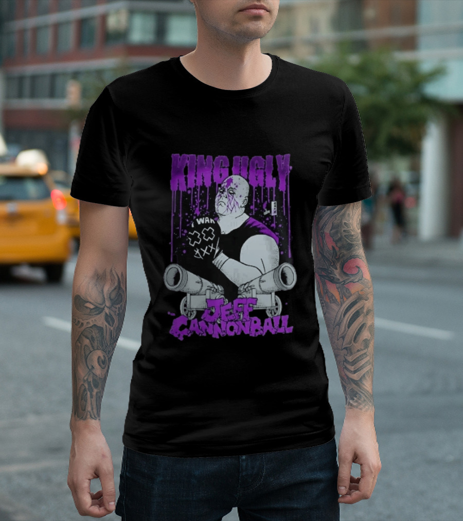 King Ugly War Jeff Cannonball Bald Wrestler Cannons Purple Dripping Paint T-Shirt