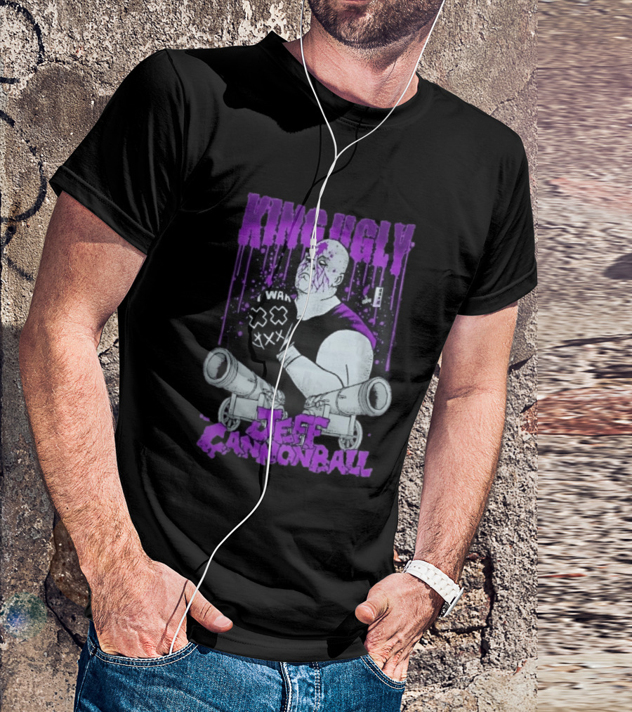 King Ugly War Jeff Cannonball Bald Wrestler Cannons Purple Dripping Paint T-Shirt